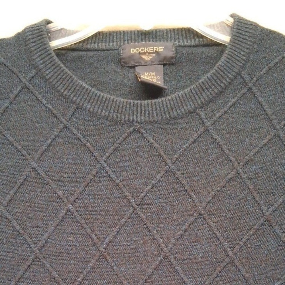 Dockers Mens Medium Teal Green Diamond Textured Knit Crew Neck Sweater Pullover